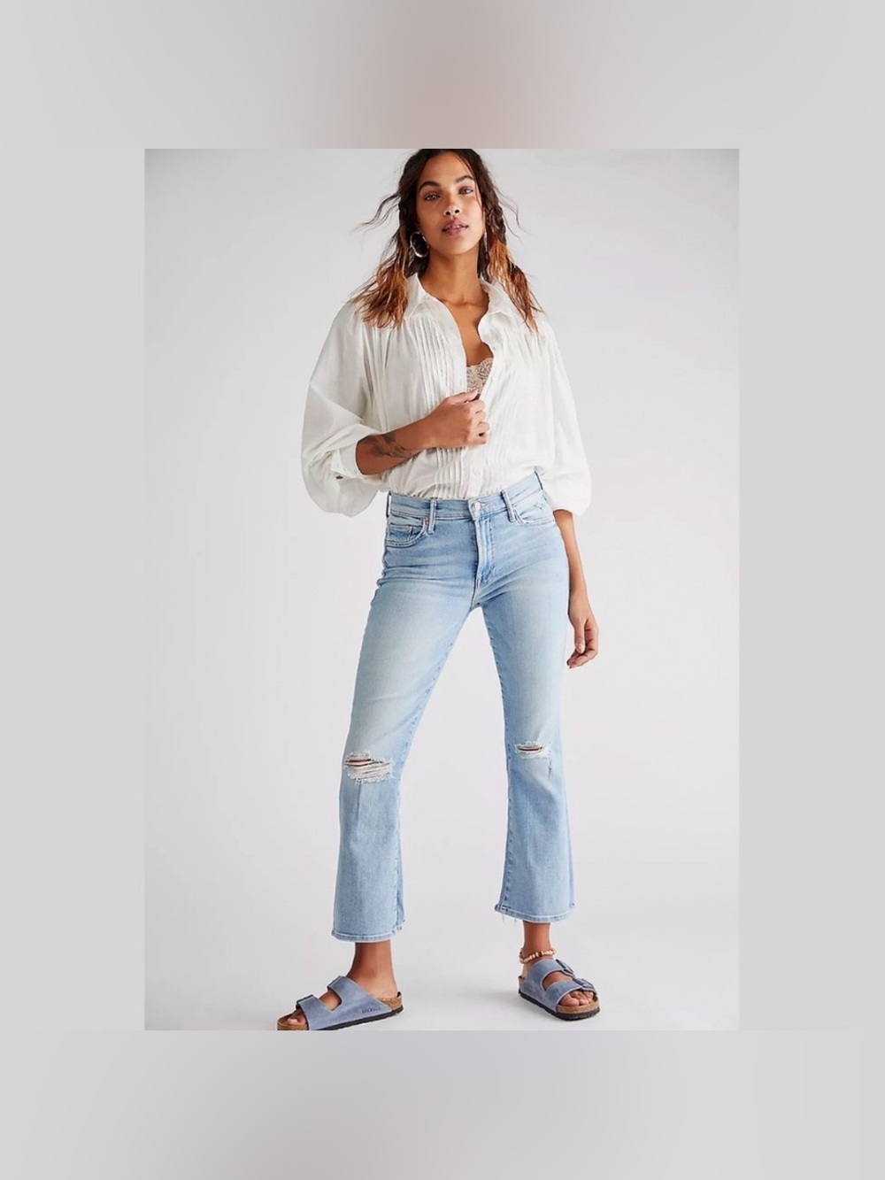 MOTHER The Outsider Ankle Chew Jeans in Poisoned Petal Wash